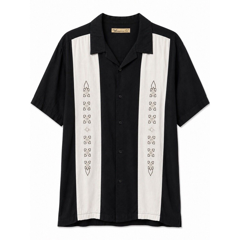 The Havanera Co Shirt Men's 2XL Black Colorblock Button Embroidered Short Sleeve